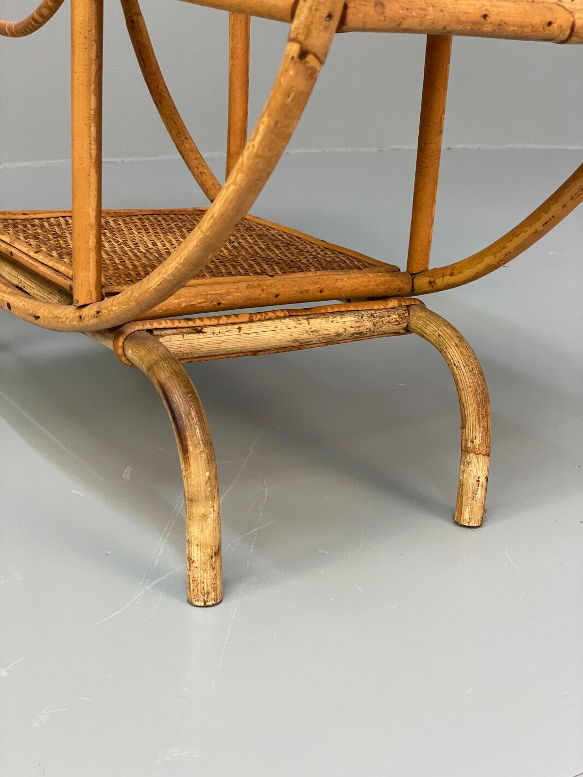 Antique Art Deco Bamboo And Wicker Circular Small Display Shelving EB9737 MWOO - UKDK FURNITURE