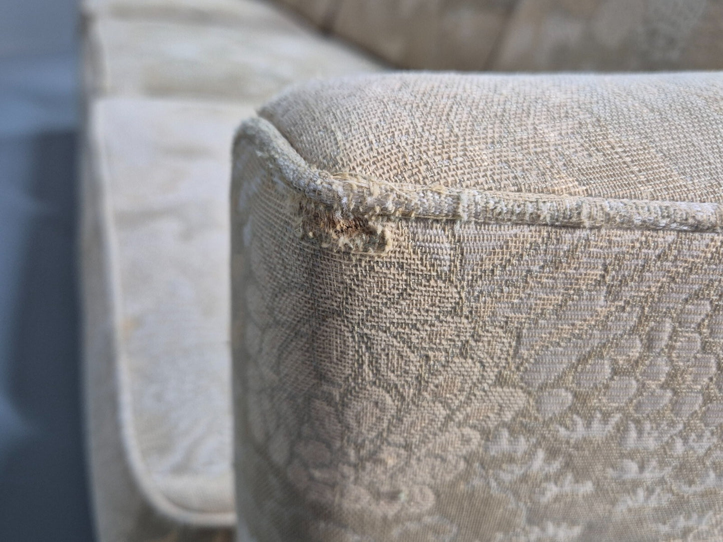 Vintage Danish 3 Seat Sofa Mid Century Shape Floral Cream Cotton 70s EB9579 M3SS - UKDK FURNITURE