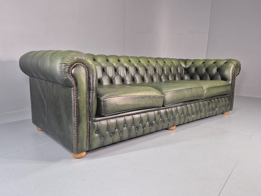 3 Seater Chesterfield Sofa Green Leather Studded Vintage EB11029 VCHE1