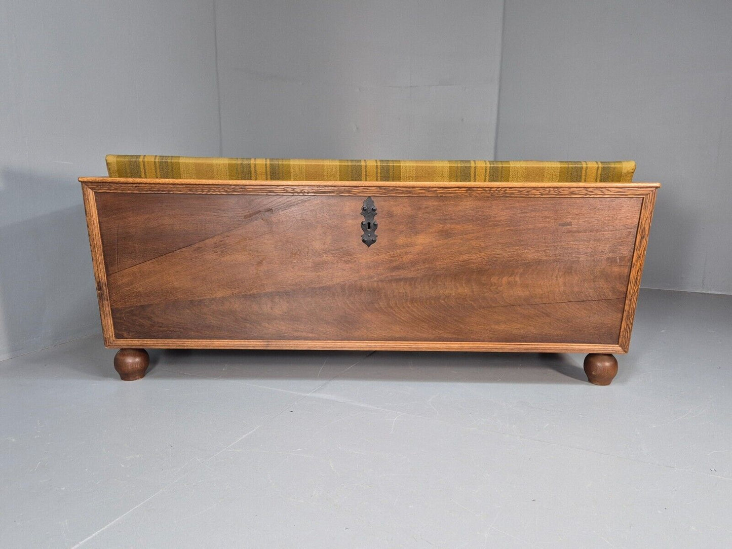 Vintage Danish 3 Seat Sofa Gold Green Wool Oak Frame Antique Style EB8942 V3SS - UKDK FURNITURE