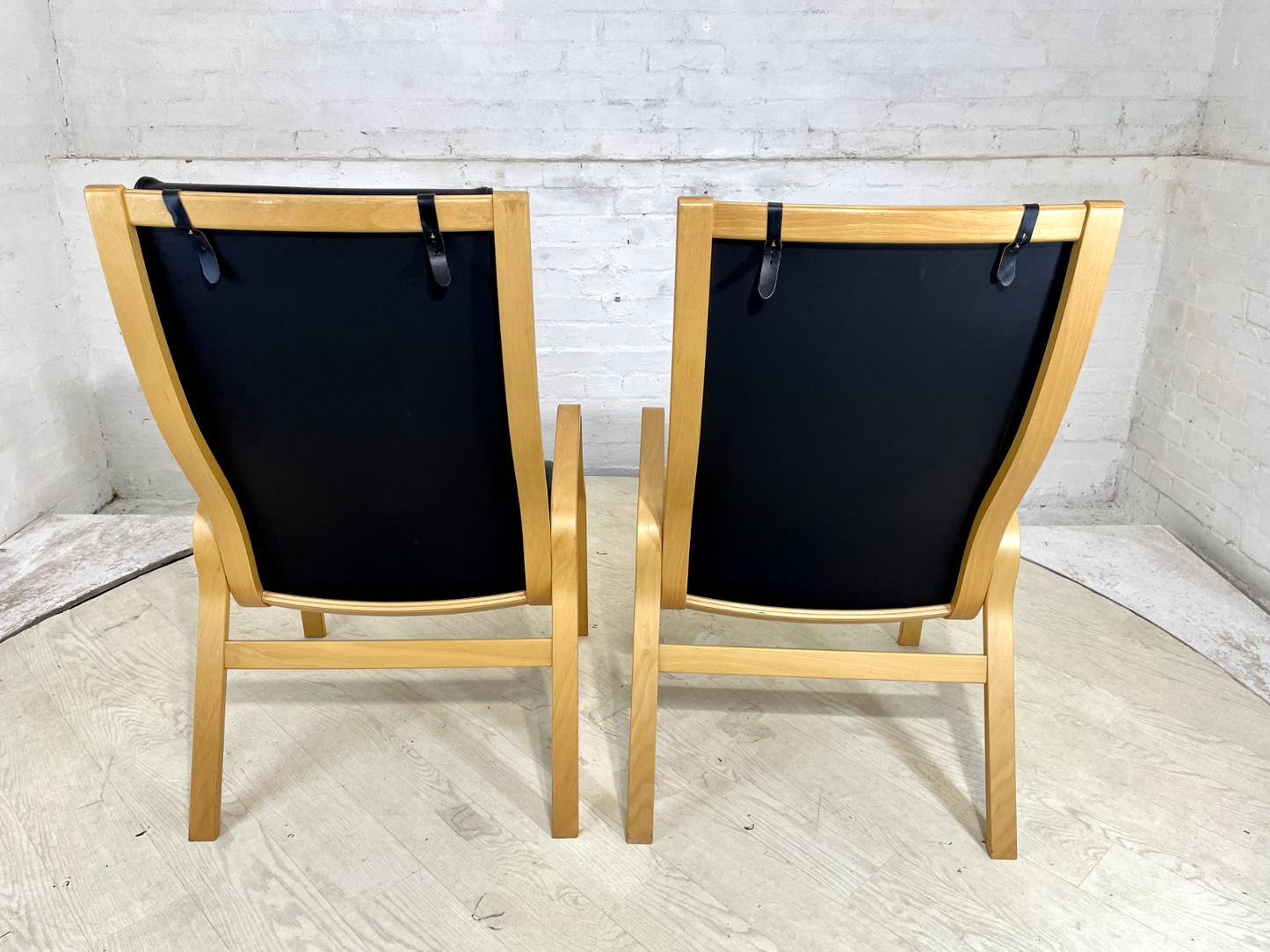 Pair Of Vintage Danish Skippers Bentwood Chairs Black Leather Retro EB4445 MBEN - UKDK FURNITURE