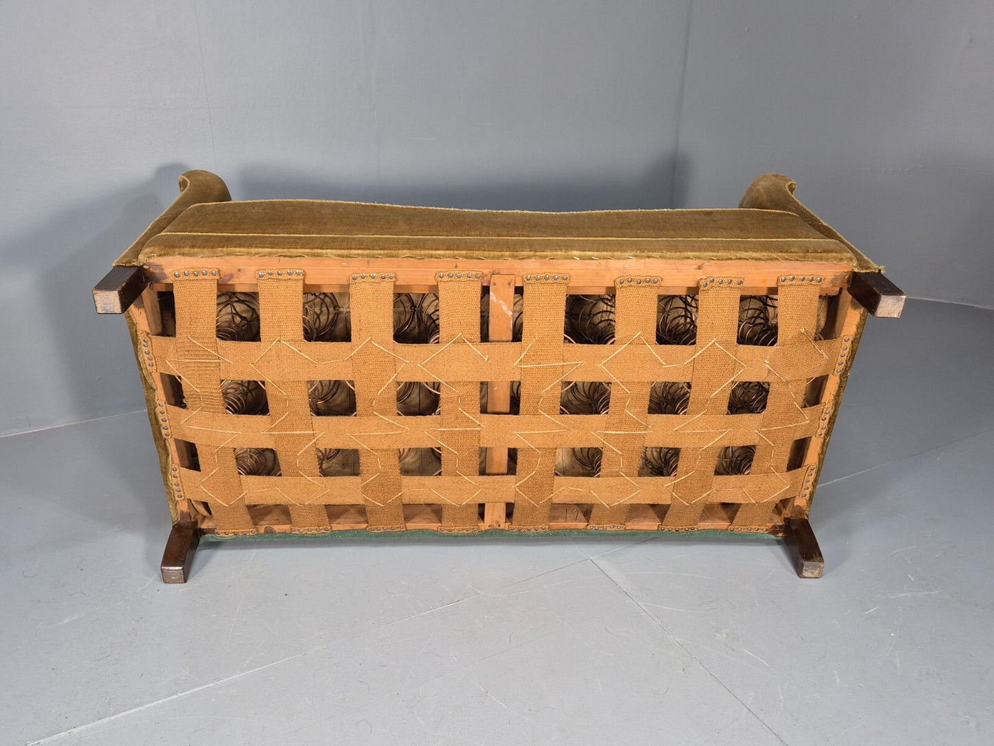 Vintage Gold Art Deco 2 Seat Sofa Danish 1930s High Sided Boxy Style EB9615 V2SS - UKDK FURNITURE