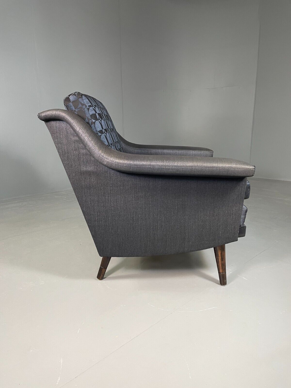 Vintage Danish Lounge Chair Blue Cotton Op Art Cushions Retro MCM EB6538 MNOR - UKDK FURNITURE