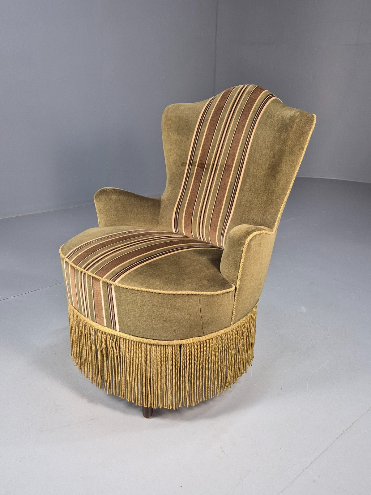 Vintage Danish Cocktail or Bedroom Chair Tassels and Stripes 1950s EB9604 VCLO - UKDK FURNITURE