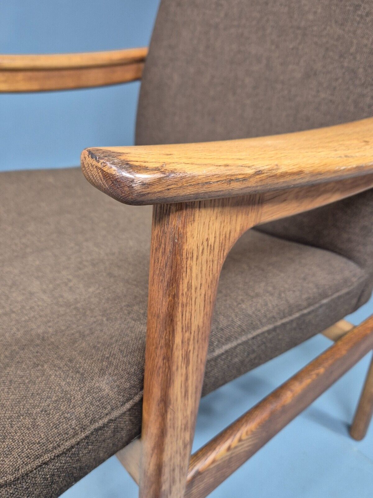 Vintage Danish Elbow Chair Green Wool Oak Hong Kirkegaard Retro MCM EB8271 MDIN - UKDK FURNITURE