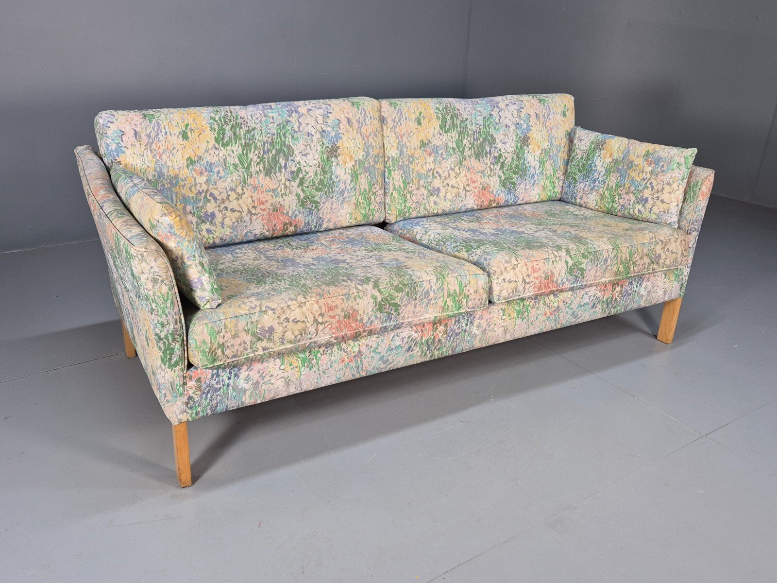Vintage Two Seater Sofa Danish Mid Century Floral Fabric Beech Legs EB9584 M3SS - UKDK FURNITURE