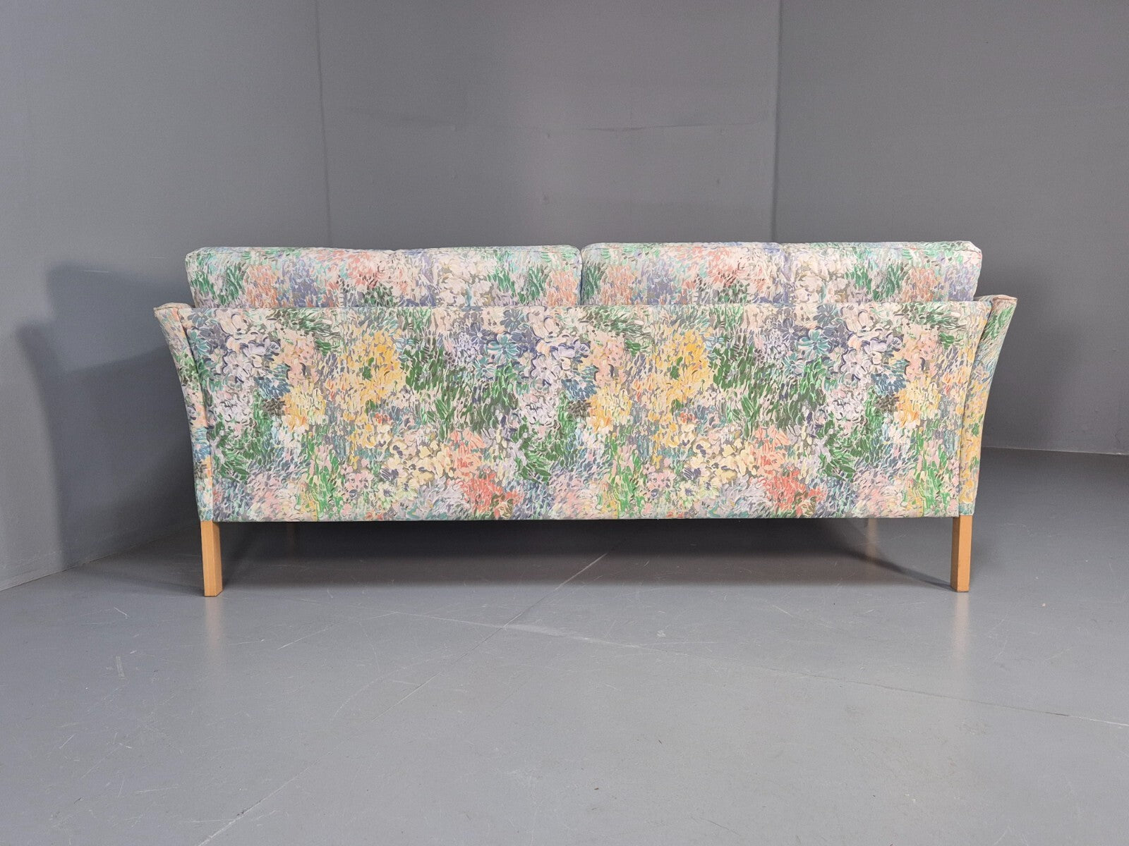 Vintage Two Seater Sofa Danish Mid Century Floral Fabric Beech Legs EB9584 M3SS - UKDK FURNITURE