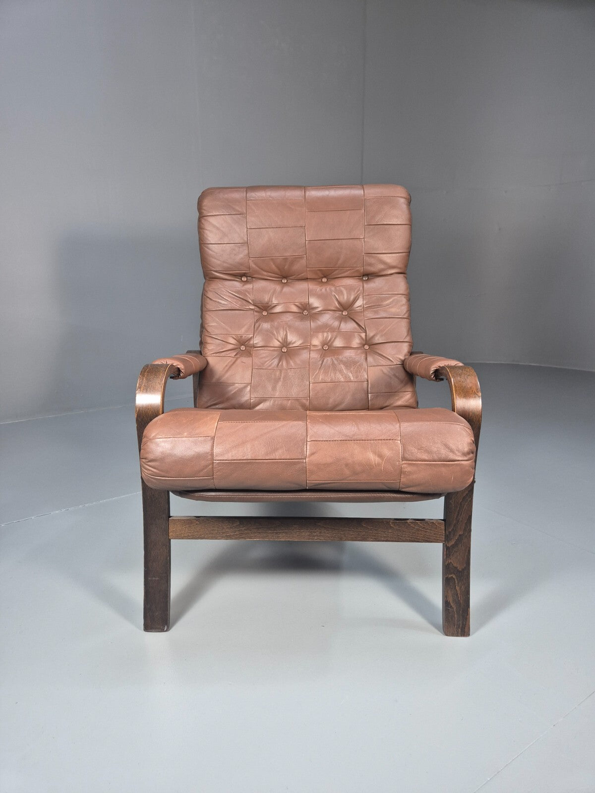 Vintage Danish Bentwood Lounge Chair Brown Leather Buttoned 1970s EB9486 MBEN - UKDK FURNITURE