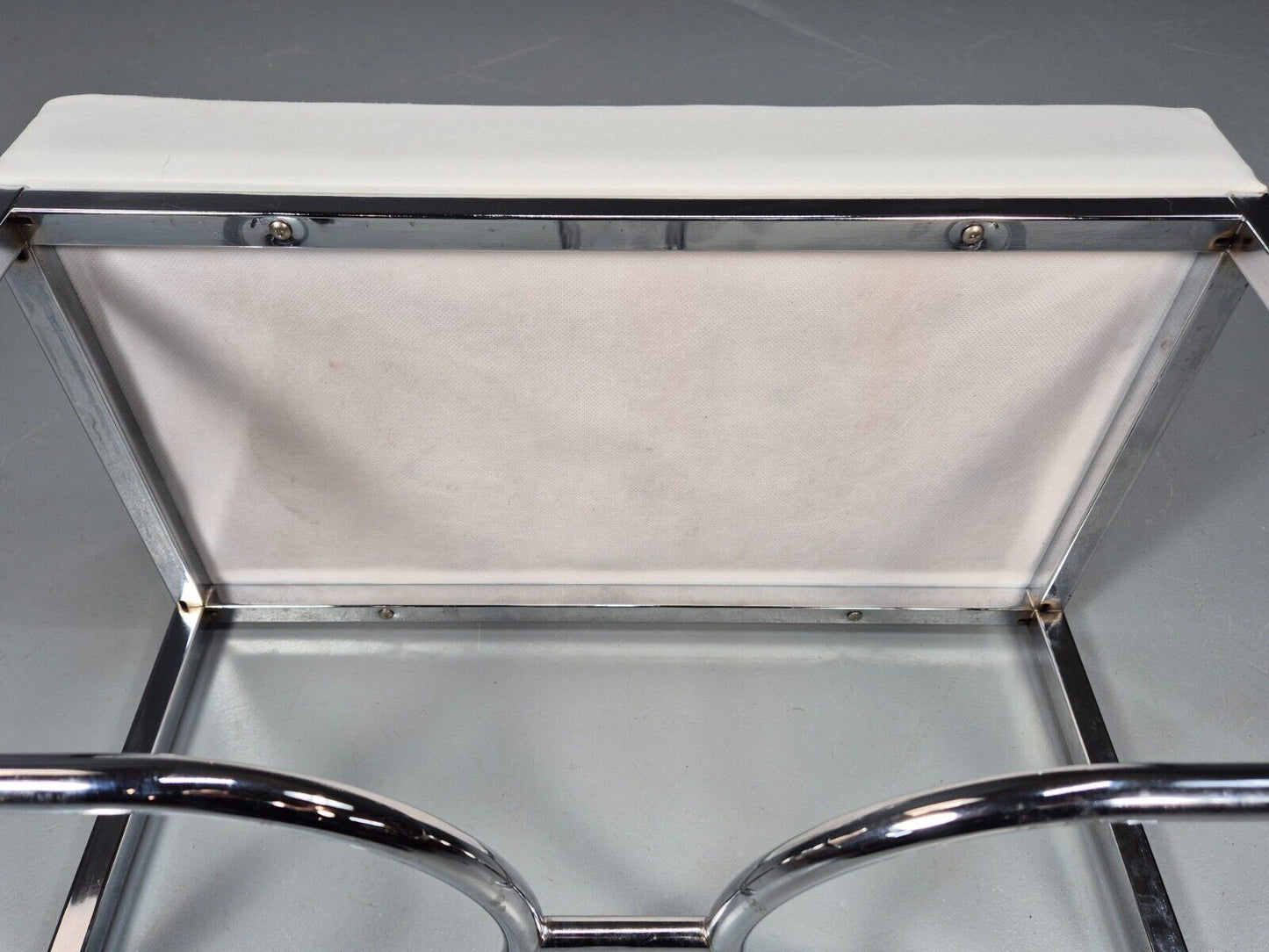 VintagePiano or Dressing Table Stool White Vinyl Chrome 1980s Retro EB9162 MFOO - UKDK FURNITURE