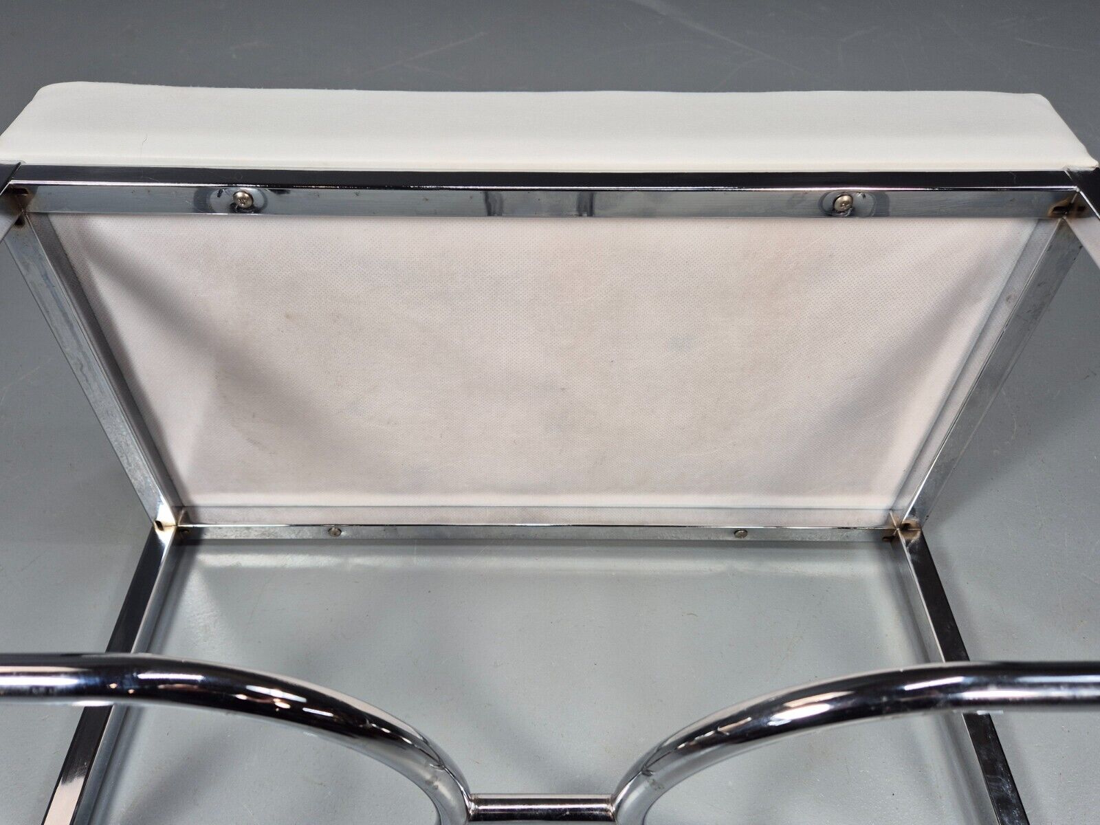 VintagePiano or Dressing Table Stool White Vinyl Chrome 1980s Retro EB9162 MFOO - UKDK FURNITURE