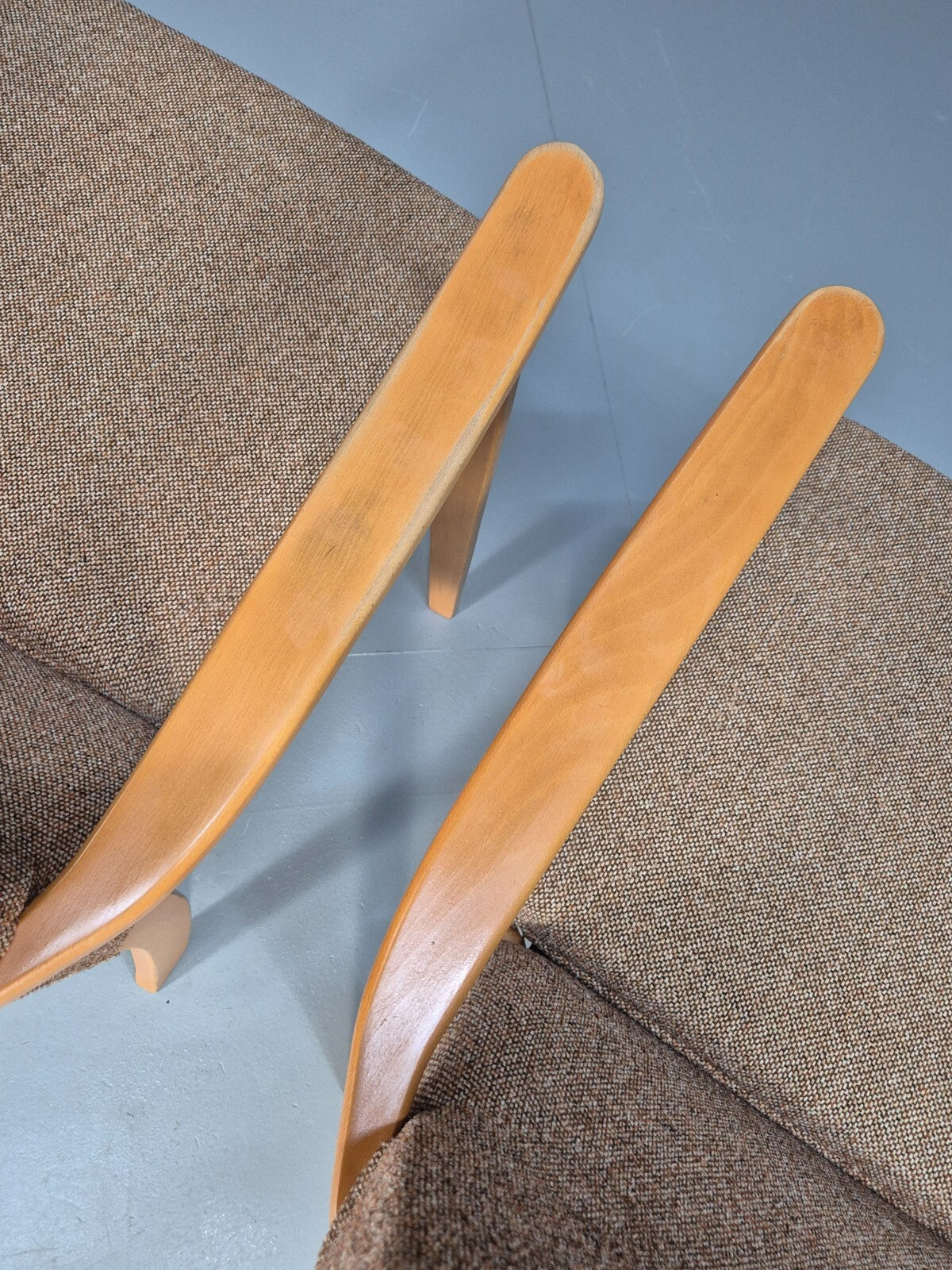 Vintage Oatmeal Armchairs Beech Frame Pair Retro Design EB9489 MNOR - UKDK FURNITURE