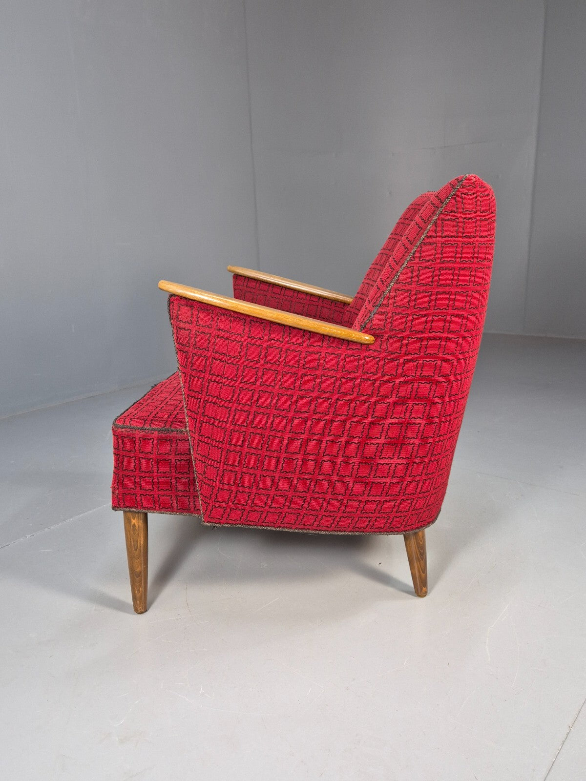 Vintage Danish 1950s Tub Chair Teak Arms Original Cloth Retro MCM EB9624 MNOR - UKDK FURNITURE