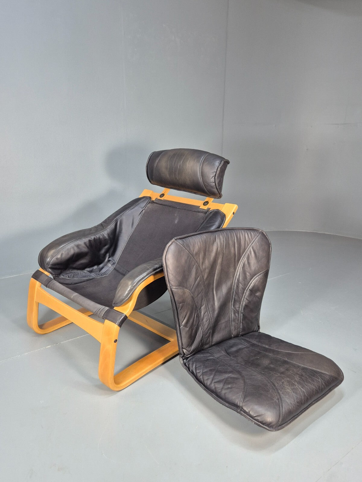 Vintage Danish Lounge Chair Black Leather and Bentwood 1980s Retro EB9496 MBEN - UKDK FURNITURE