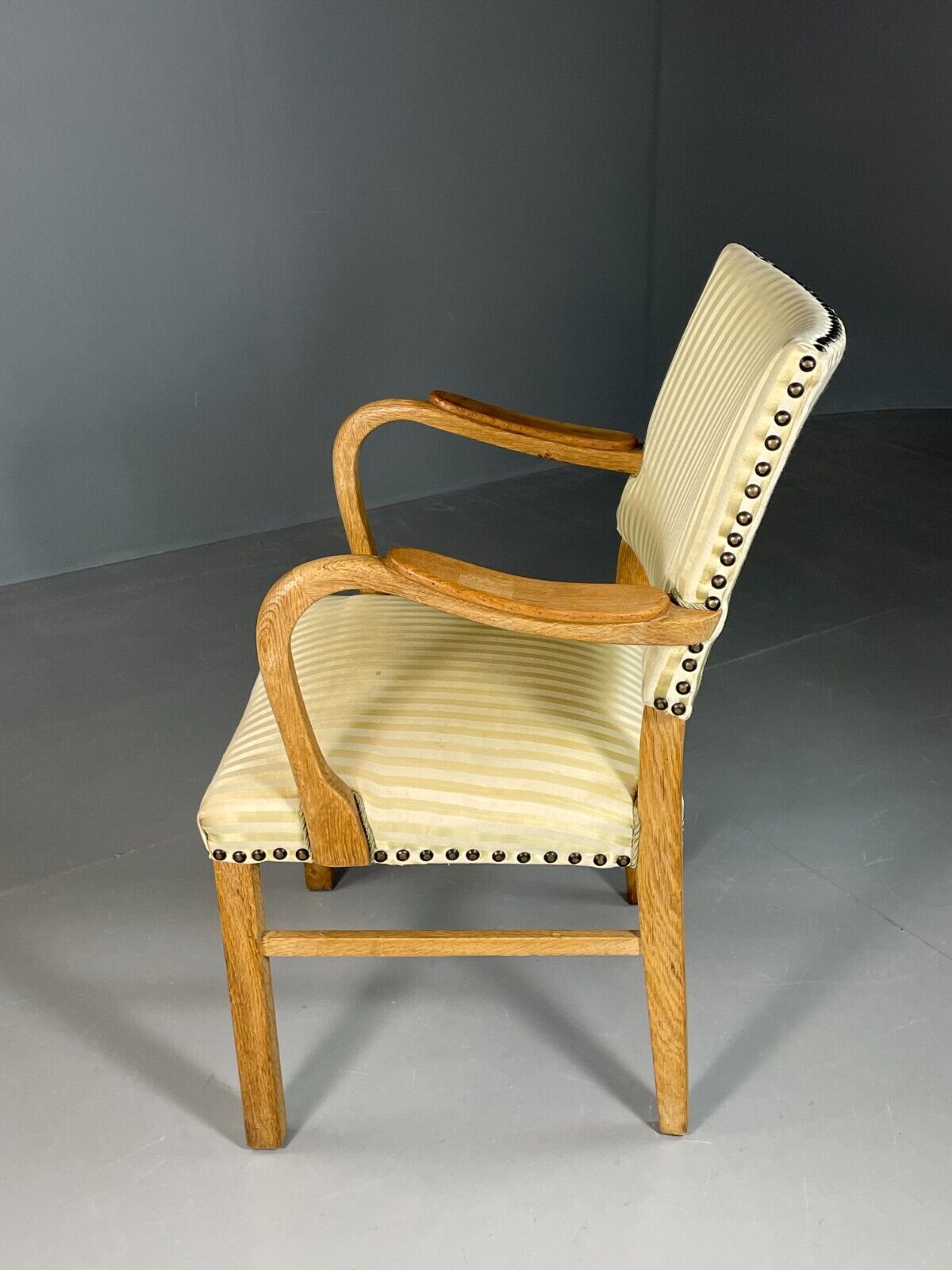 Vintage Danish Desk Chair Green Stripe Oak Frame 1950s Retro MCM EB6706 MDIN - UKDK FURNITURE