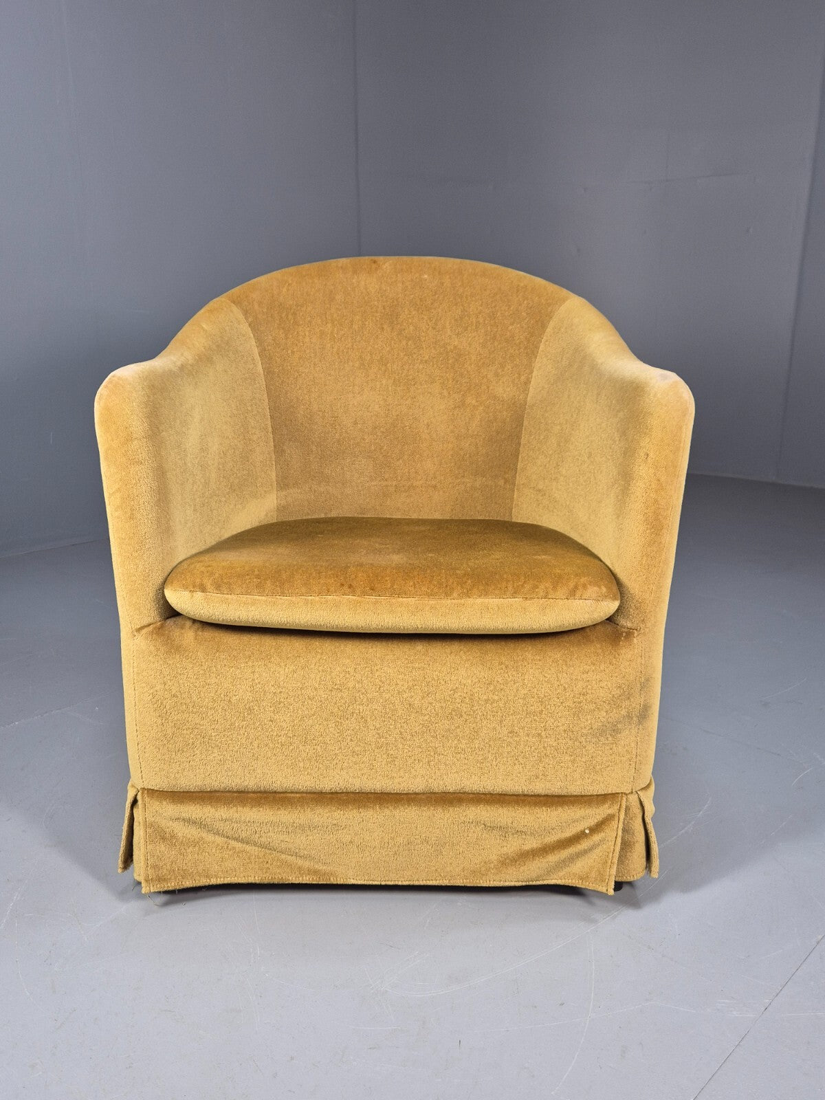 Vintage Danish Gold Velour Tub Chair Deco Stylings Skirted 1980s EB9007 VCLO - UKDK FURNITURE
