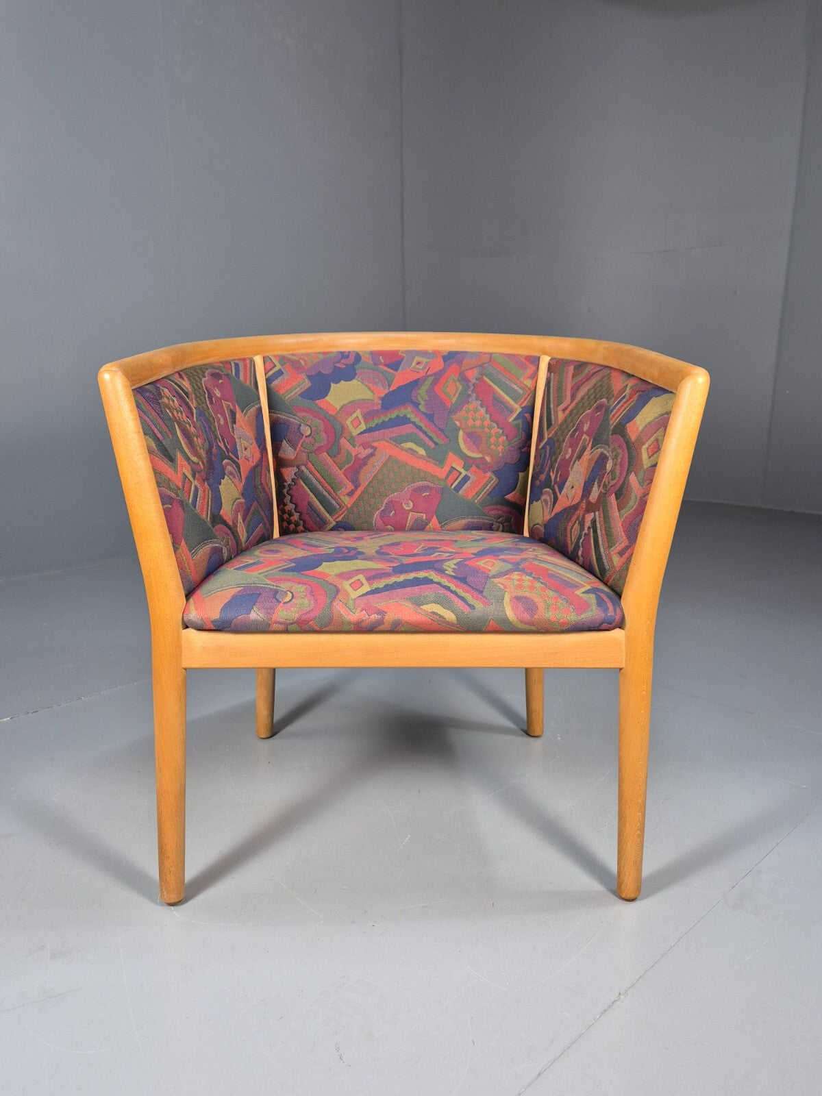 Vintage Danish Tub Chair 1980s Upholstery Beech Frame Retro MCM EB9289 MNOR - UKDK FURNITURE