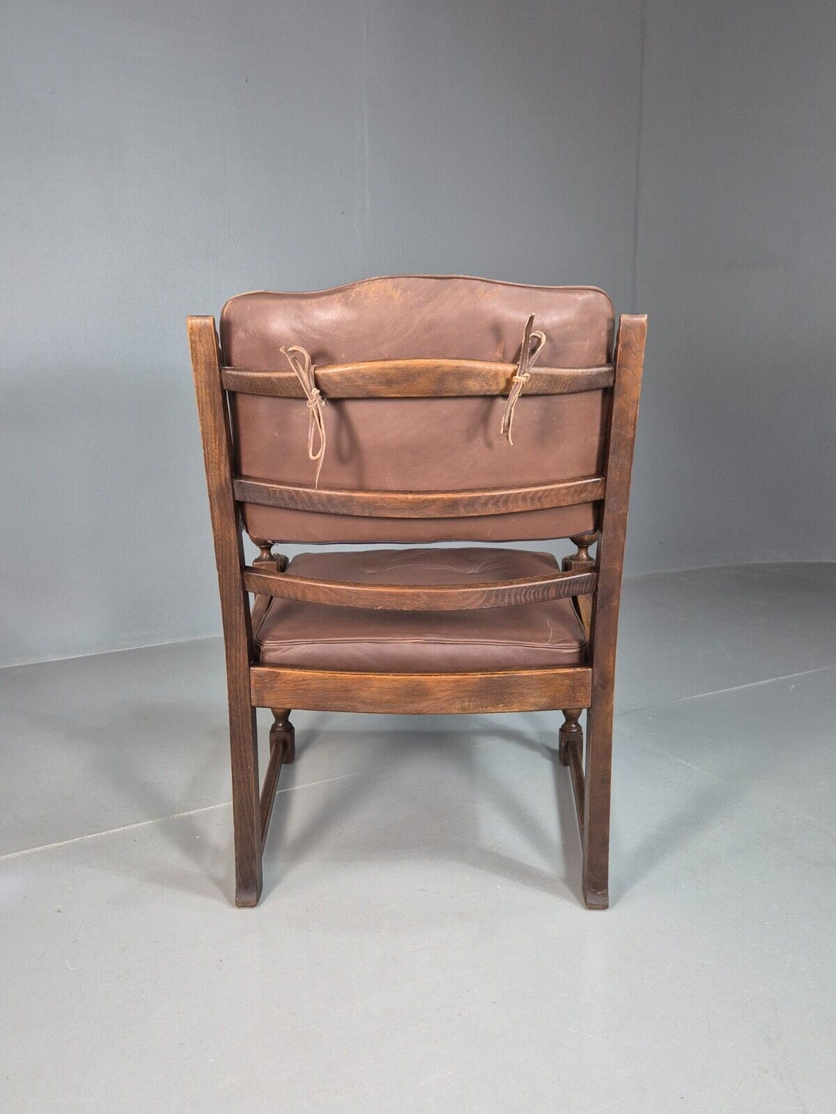 Vintage Danish Lounge Chair Brown leather Oak Frame Jacobean Style EB8089 VCAR - UKDK FURNITURE