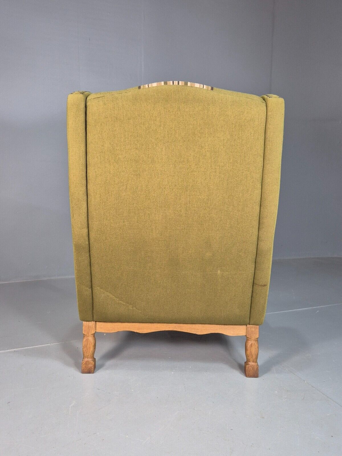 Vintage Danish Green Striped Wingback Armchair Oak Studded Skippers EB8044 MNOR - UKDK FURNITURE