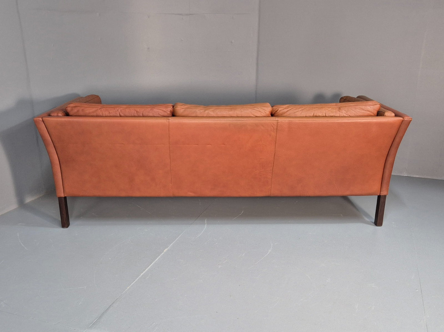 Retro Tan Leather Three Seater Sofa Vintage Danish Mid Century 1970 EB10078 M3SS16