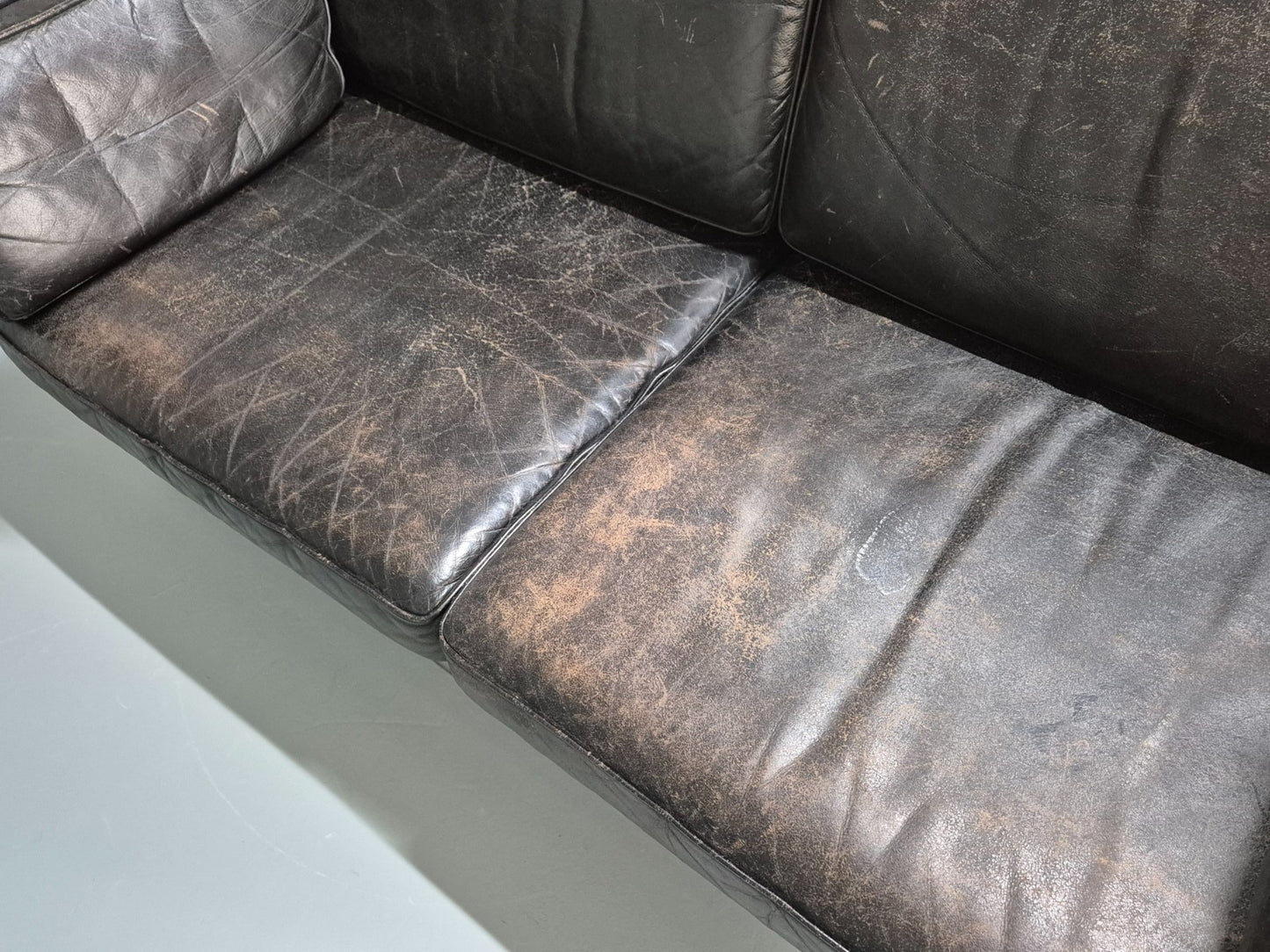 Mid Century Two Seater Sofa Black Leather Vintage Danish 1980s MCM EB10713 M2SS22