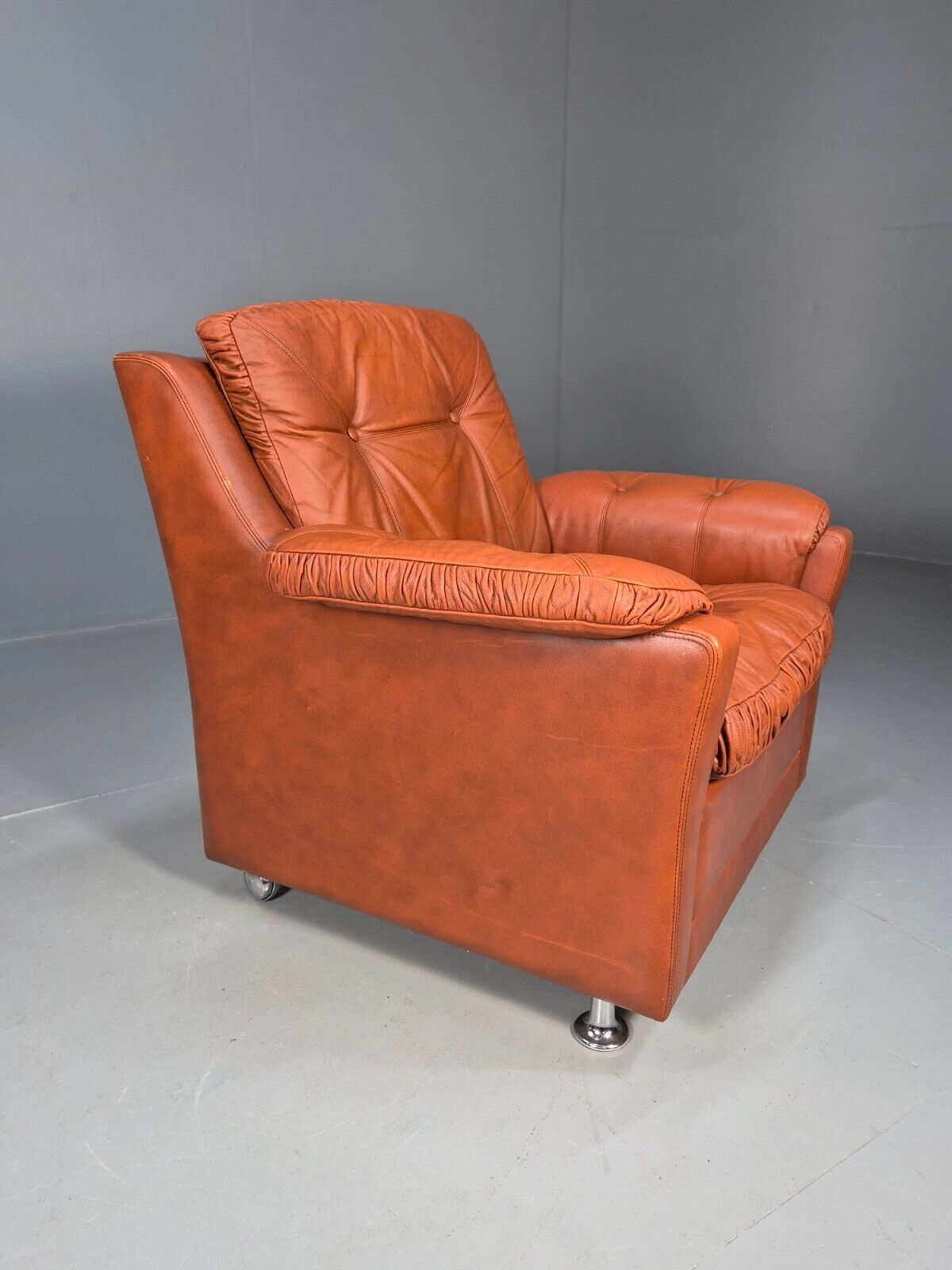 Vintage Danish Lounge Char Tan Leather 1970s Retro MCM EB8478 MNOR - UKDK FURNITURE