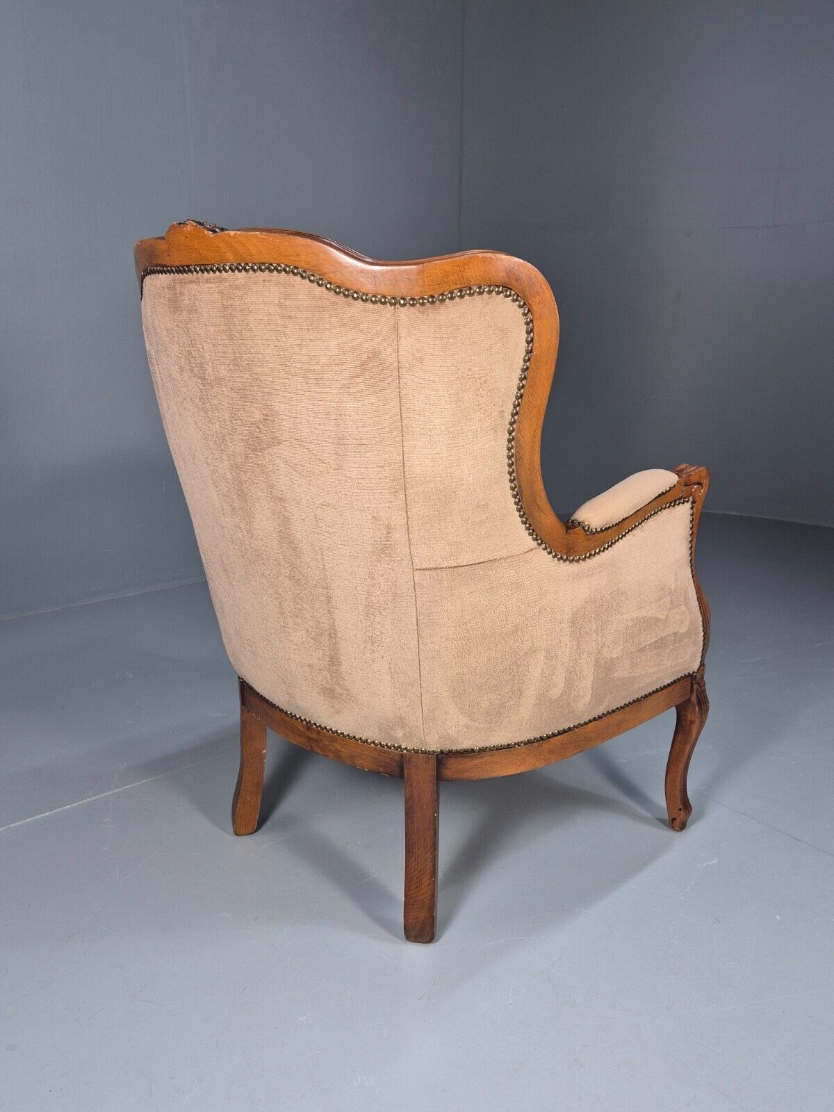 Vintage Danish Lounge Chair Beige Velour Beech Antique French Style EB8926 VCLO - UKDK FURNITURE