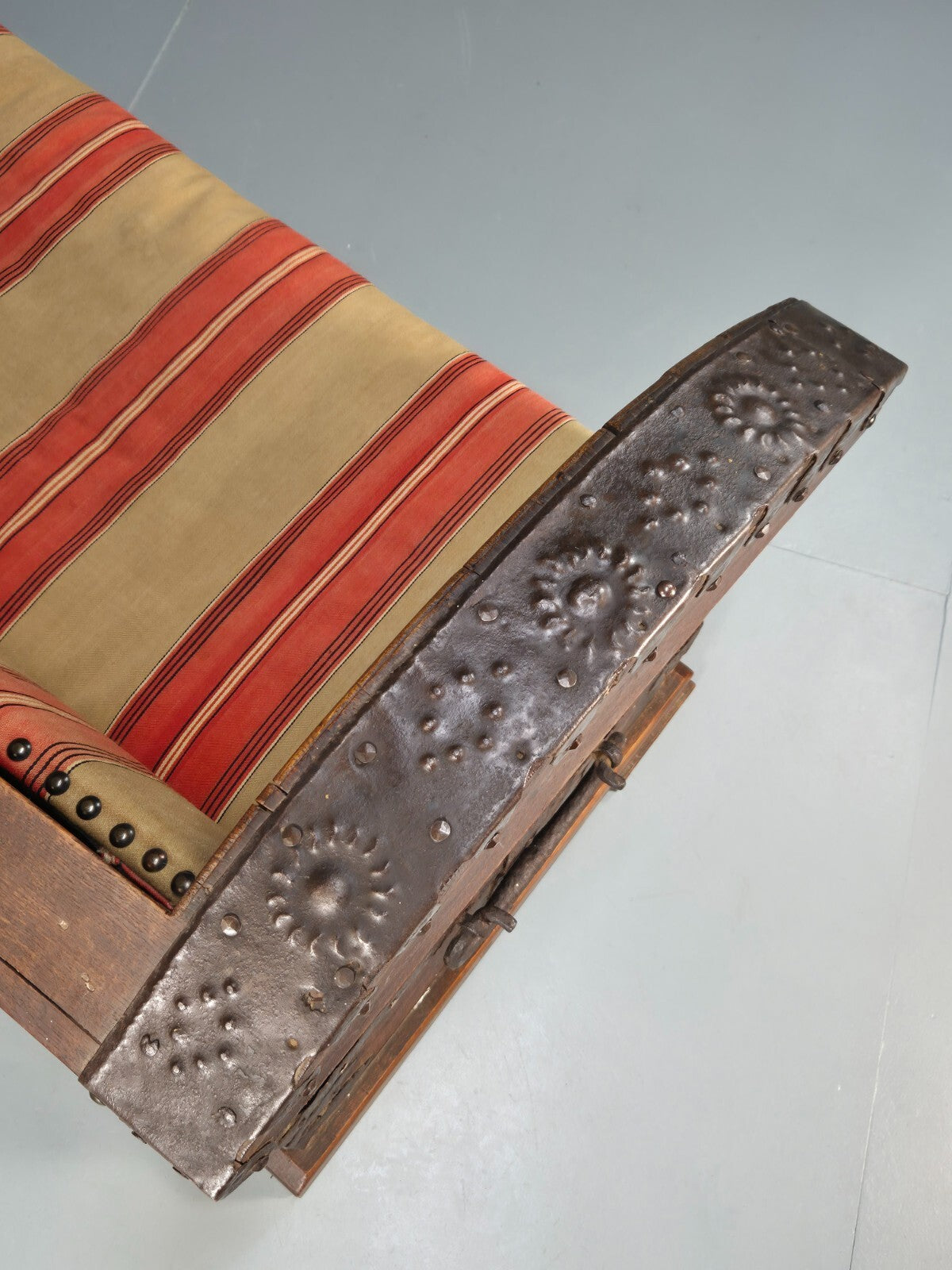 Antique Danish Oak Chest Two Seater Sofa Striped Stamped 19th Cent EB9602 V2SS - UKDK FURNITURE