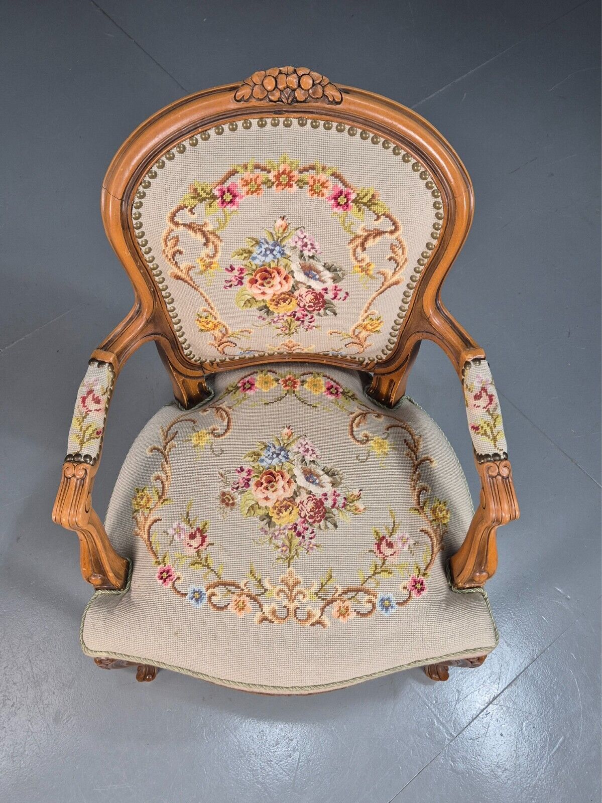 Vintage Danish Lounge Chair Fauteuil Floral Tapestry Hardwood French EB8081 VCAR - UKDK FURNITURE