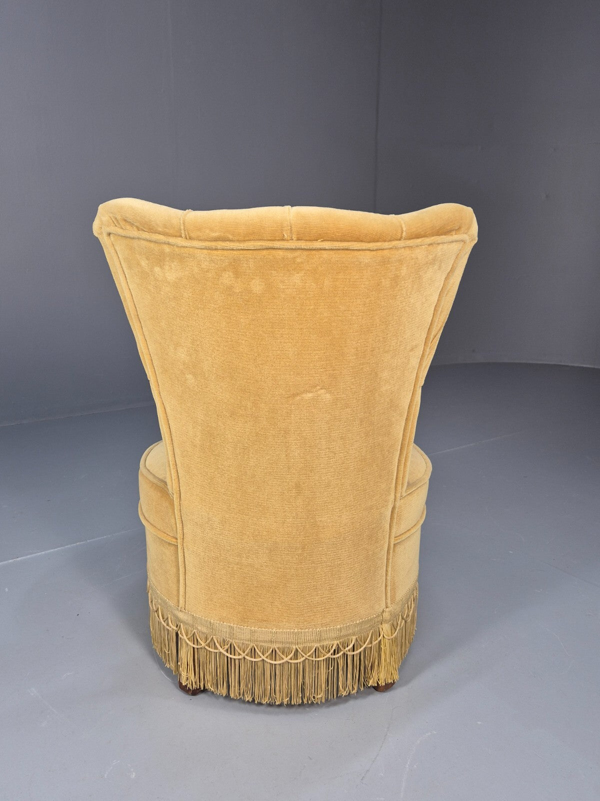 Vintage Yellow Velour Nursing Chair Button Back Tassels Retro EB9700 VCLO - UKDK FURNITURE