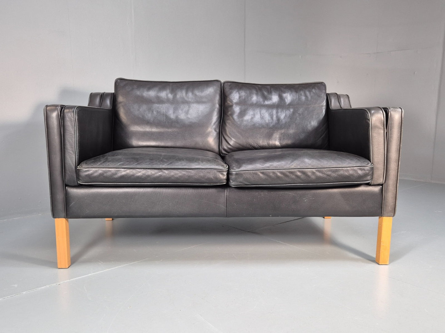 Mid Century Stouby Eva Two Seater Sofa Vintage Danish Black Leather EB10108 M2SS5
