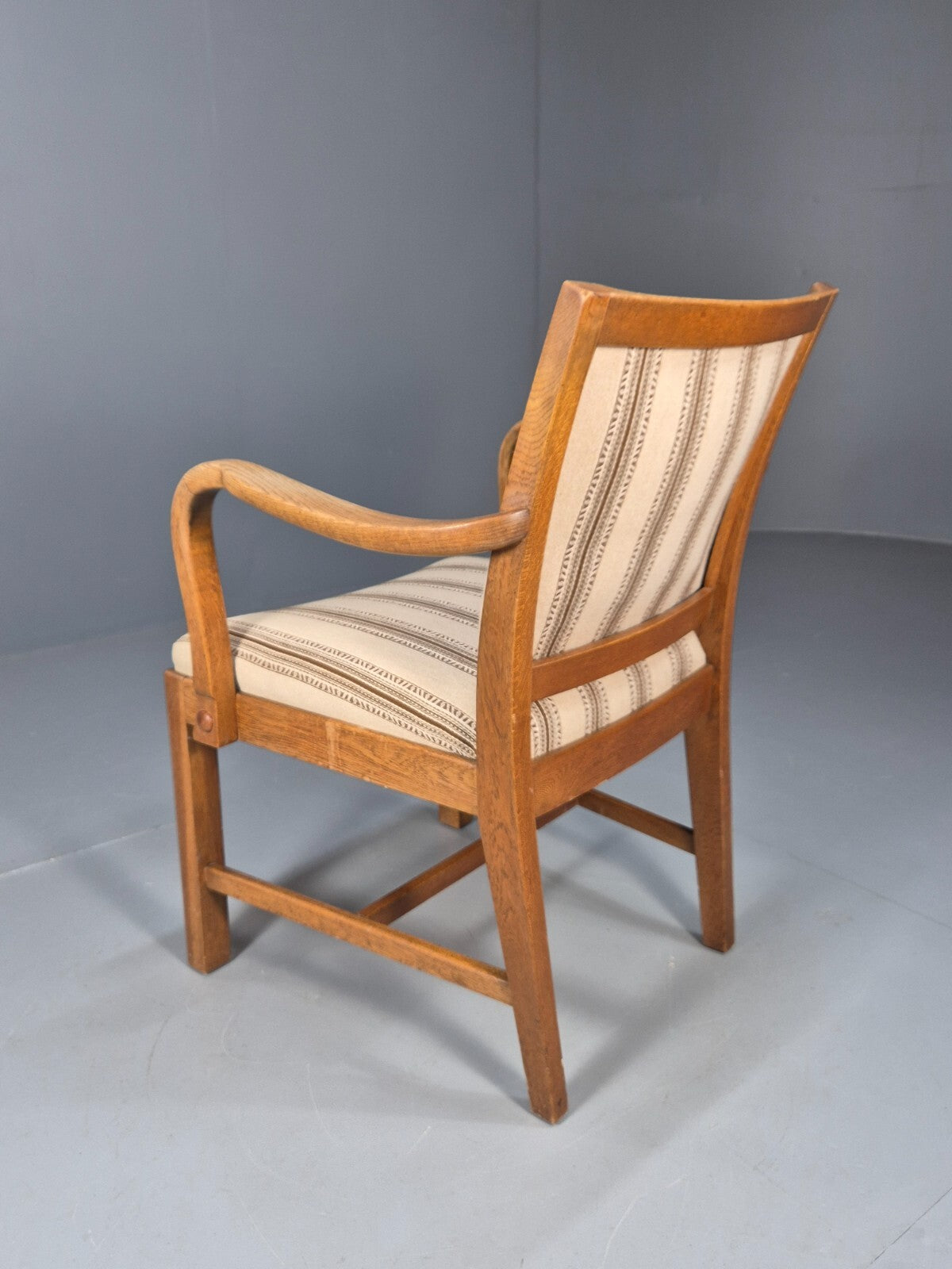 Art Deco Oak Elbow Chair 1930s Vintage Danish Design Striped Brown EB9661 VCLO - UKDK FURNITURE