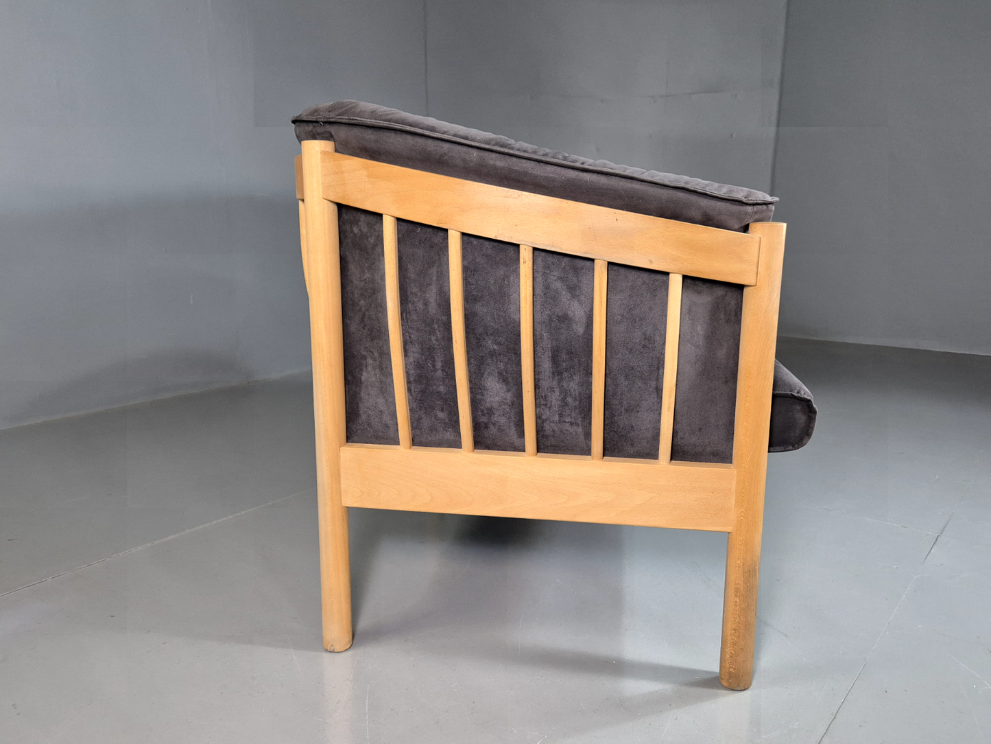 Vintage Danish 2 Seat Sofa Slate Velour Beech Frame Curved Retro MCM EB7198 M2SS - UKDK FURNITURE