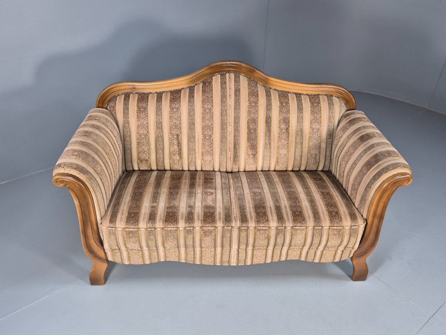 Vintage Danish Empire Style 2 Seat Settee Brown and Cream Antique EB9541 V2SS - UKDK FURNITURE