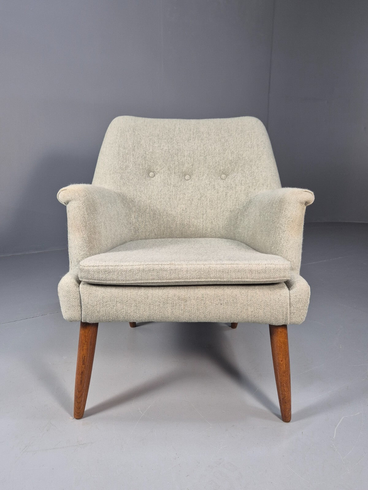 Mid Century Danish Chair Light Mint Grey Wool Oak Legs Vintage MNOR - UKDK FURNITURE