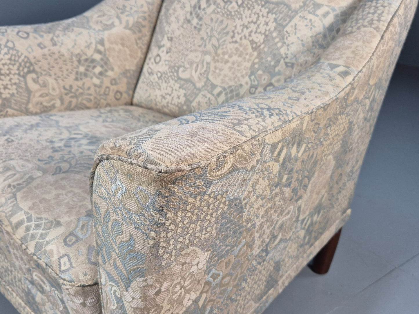 Vintage Danish Lounge Chair with Ottoman Floral Cotton 1980s Retro EB9594 MNOR - UKDK FURNITURE