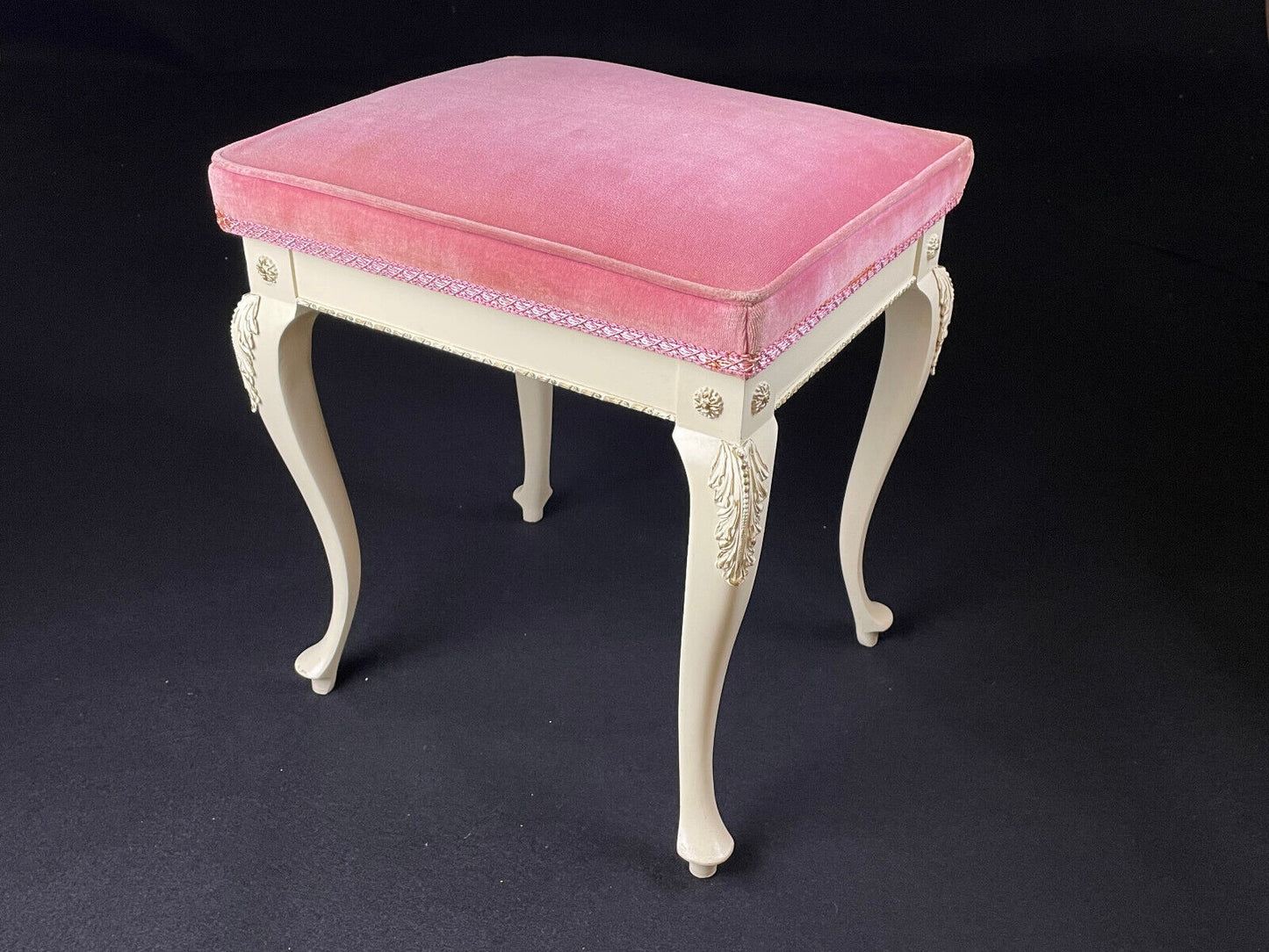 Danish Cream Footstool with Pink Velour Cushion Vintage EB4108 VWOO - UKDK FURNITURE