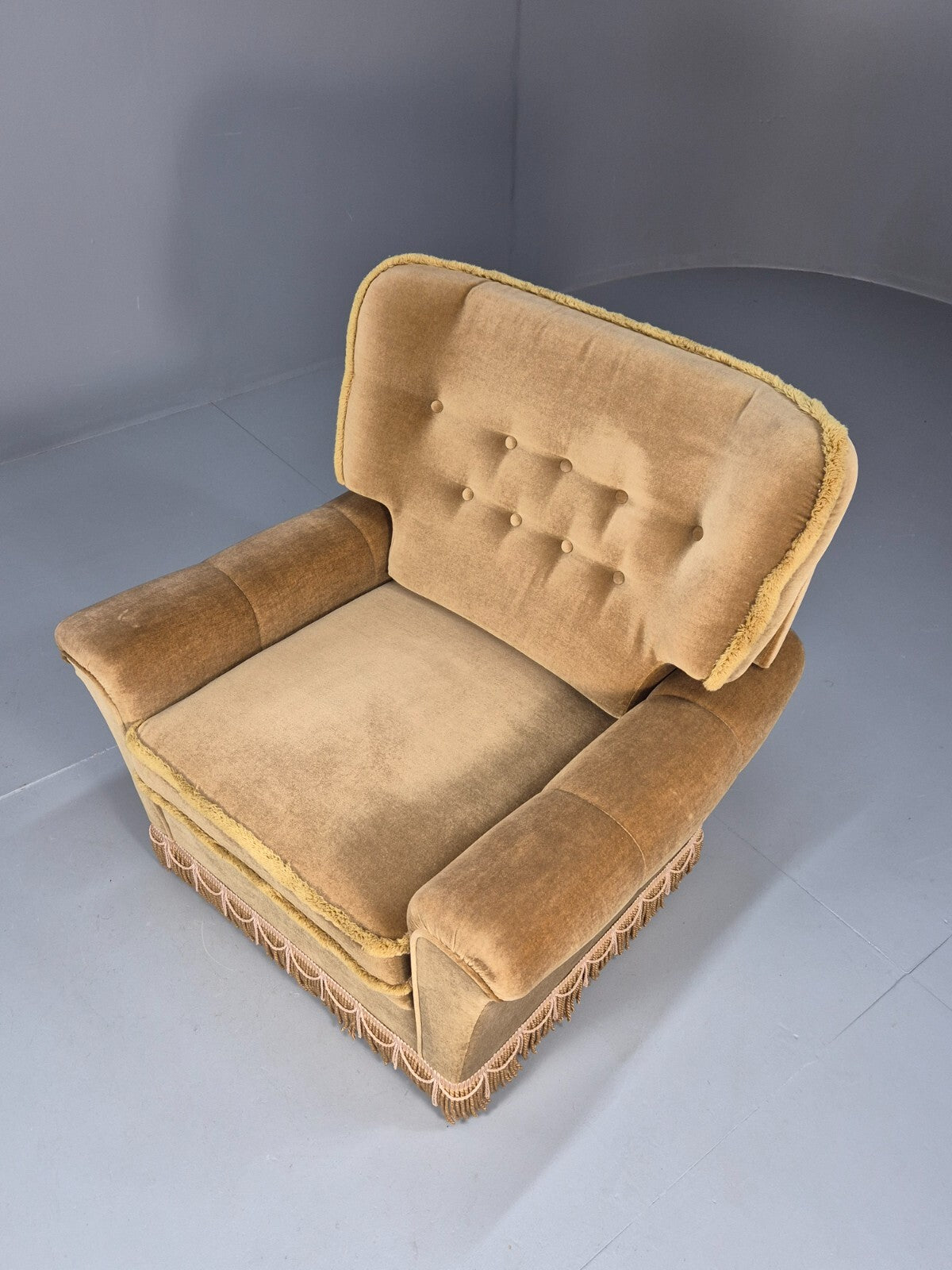 Vintage Gold Velour Danish Lounge Chair Chintzy Kitsch 1970s Retro EB9784 MNOR - UKDK FURNITURE
