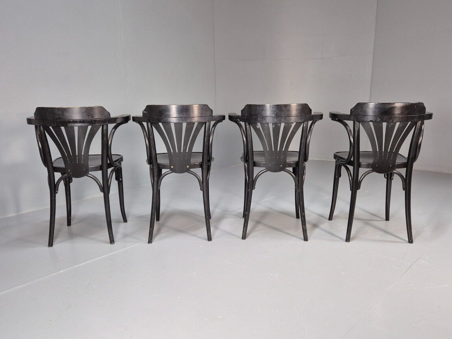 4 Vintage Bistro Chairs Black Thonet Style Czech Built Retro EB8859 VDIN - UKDK FURNITURE
