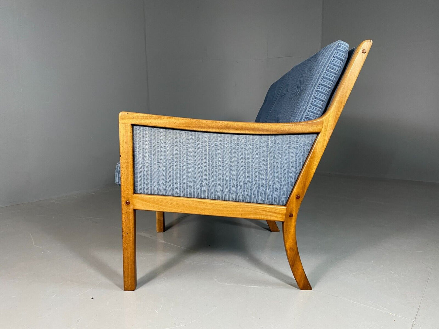 Vintage Danish 2 Seat Sofa Mahogany Frame Blue Cotton Wanscher MCM EB6970 M2SS - UKDK FURNITURE
