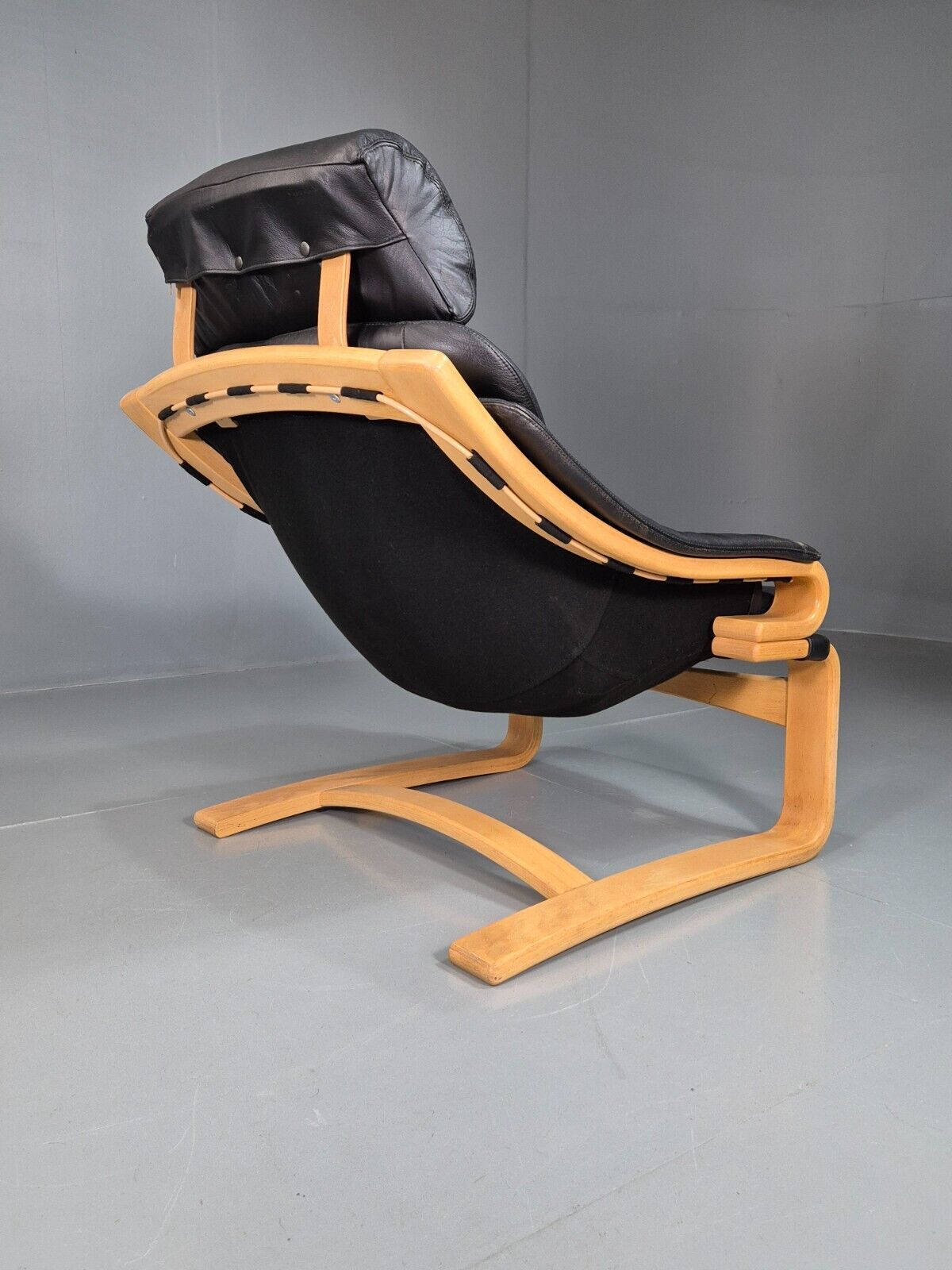 Vintage Danish Lounge Chair Black Leather Bentwood Skippers Retro EB7591 MBEN - UKDK FURNITURE