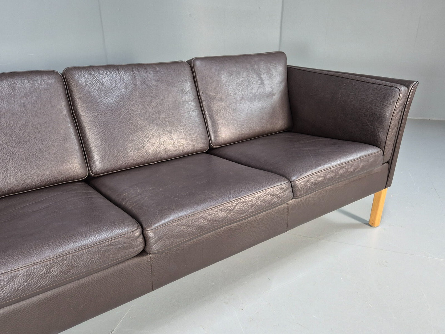 Vintage Danish 3 Seat Black leather Sofa 1980s Retro MCM EB9072 M3SS - UKDK FURNITURE