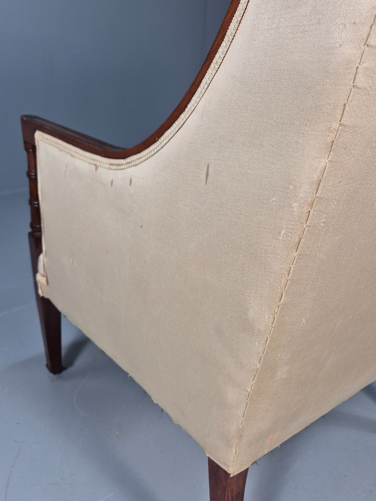 Antique Edwardian Mahogany Armchair Satin Creme Leaf Pattern Fabric EB8446 VCLO - UKDK FURNITURE