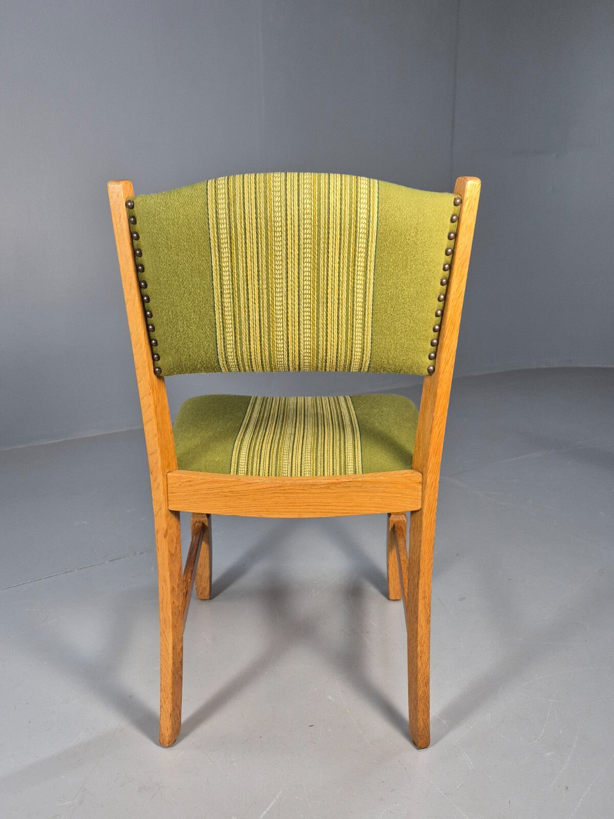 6 Kjaenulf Oak Danish Dinning Chairs Green Stripe Upholstery 1970s EB9536 MDIN - UKDK FURNITURE