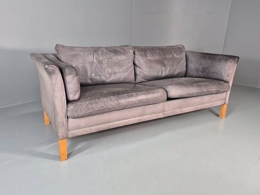 Vintage Mogens Hansen 2.5 Seat Settee Grey Leather 1980s Retro EB11644 M3SS1