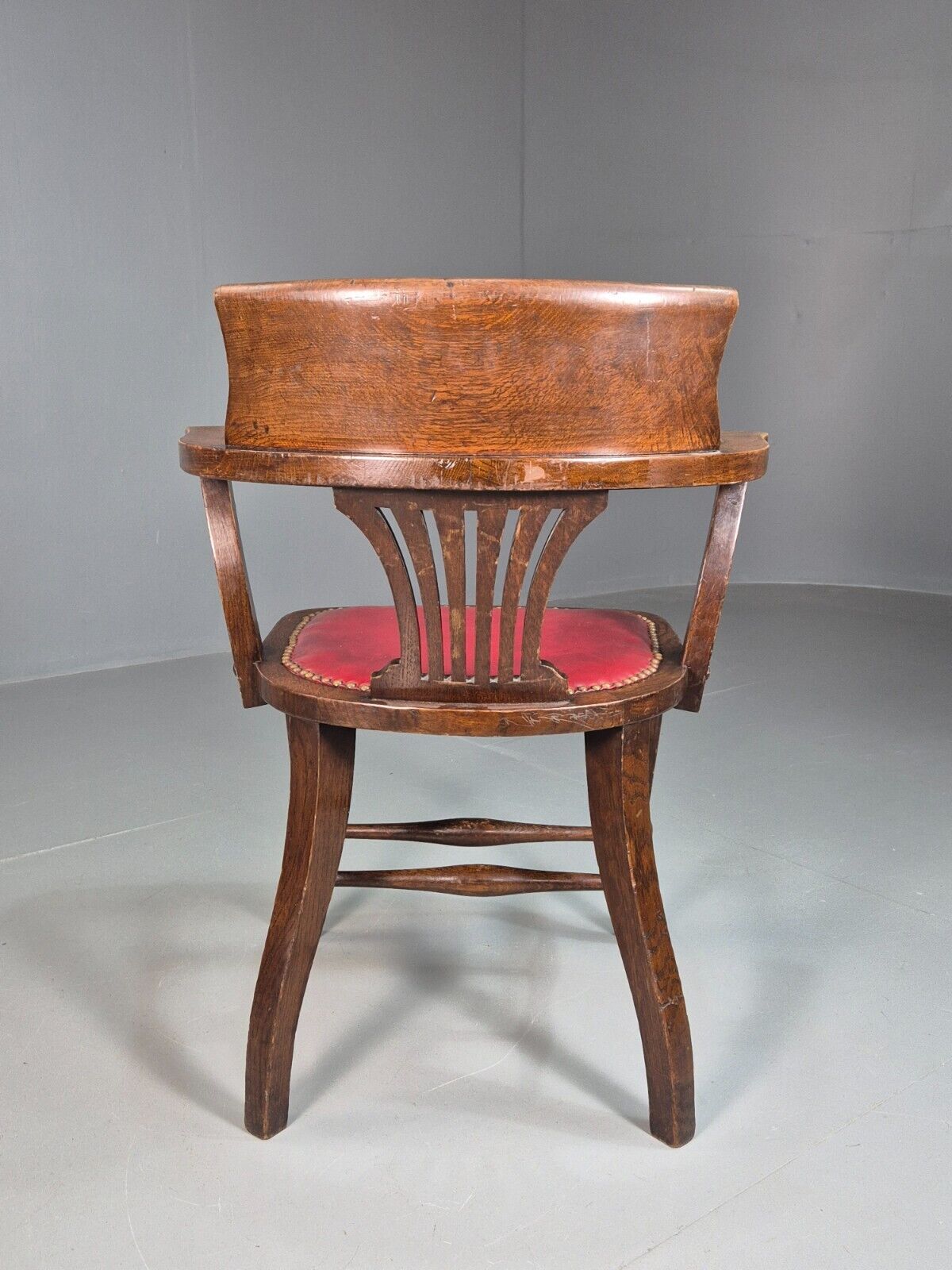 Vintage Elbow Chair Red Leatherette Oak Frame 1950s EB7871a VDIN - UKDK FURNITURE