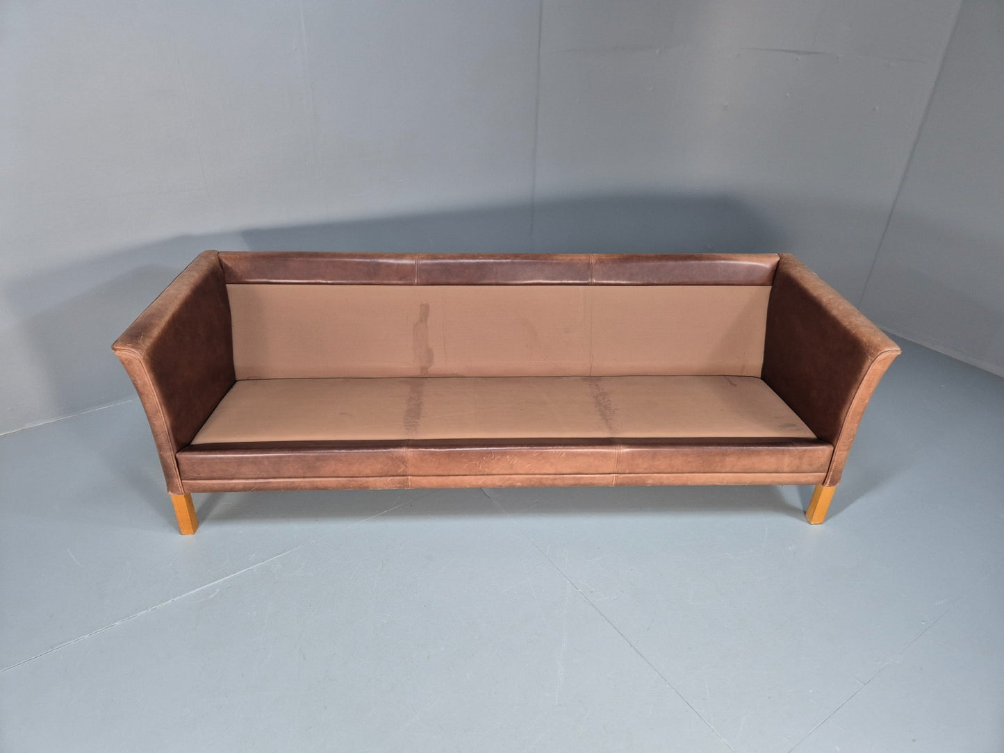 Retro Three Seater Sofa Brown Leather Danish Mid Century Design 70s EB10106 M3SS8