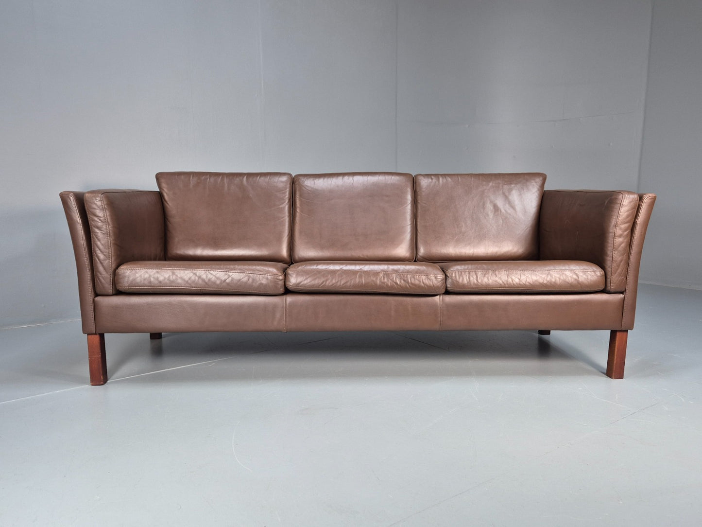 Mid Century Three Seater Sofa Brown Leather Danish Retro 1970s EB10722 M3SS4
