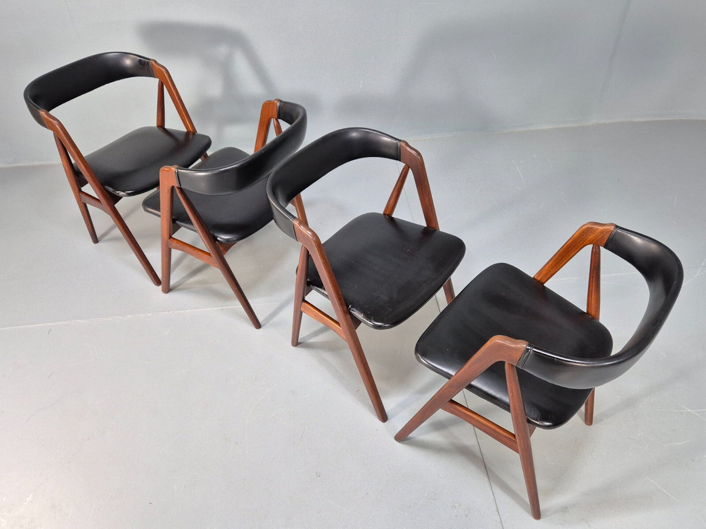 4 Teak Danish Dining Chairs by Farstrup 1960s Compass Model MCM EB9538 MDIN - UKDK FURNITURE