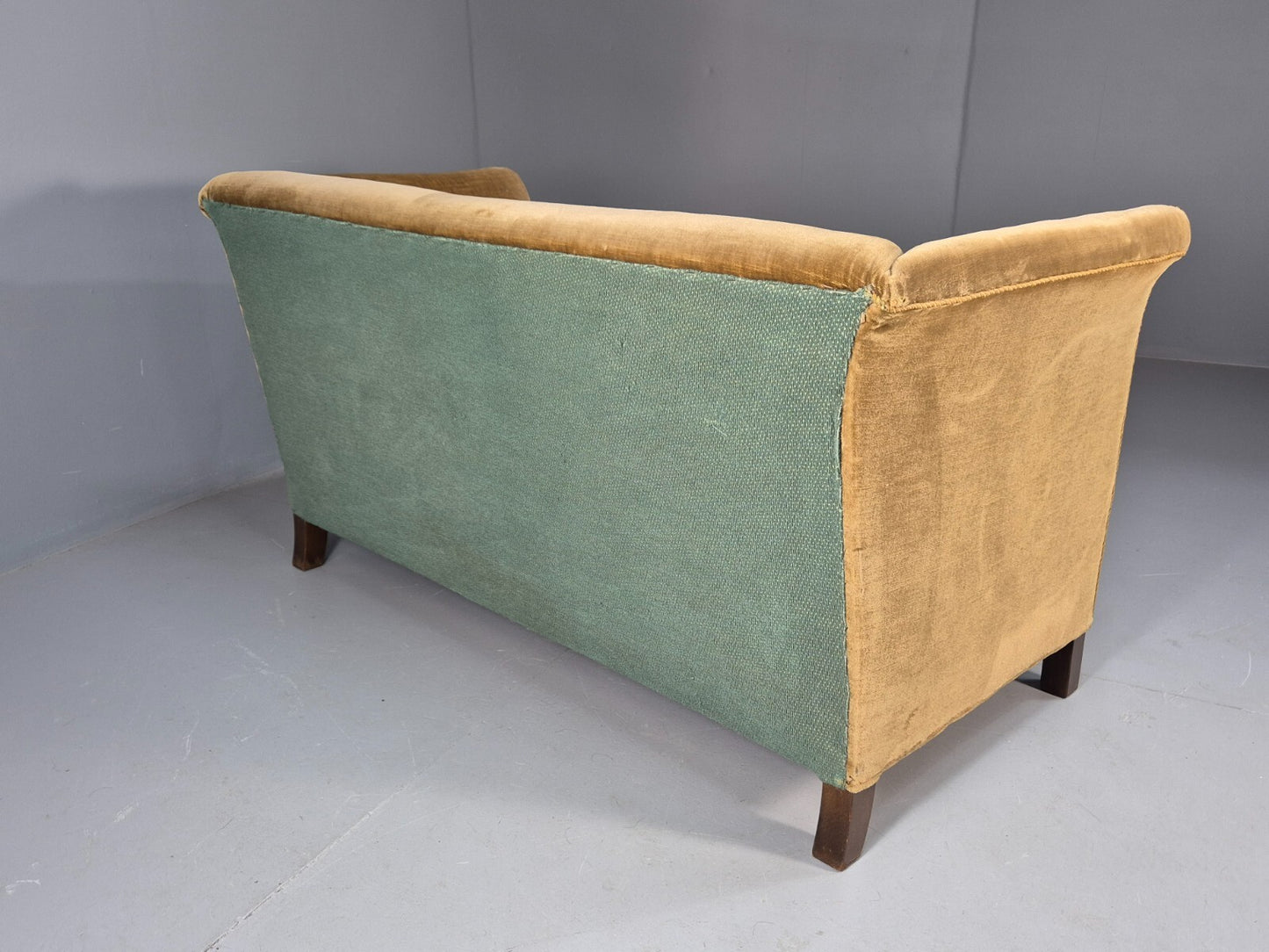 Vintage Gold Art Deco 2 Seat Sofa Danish 1930s High Sided Boxy Style EB9615 V2SS - UKDK FURNITURE