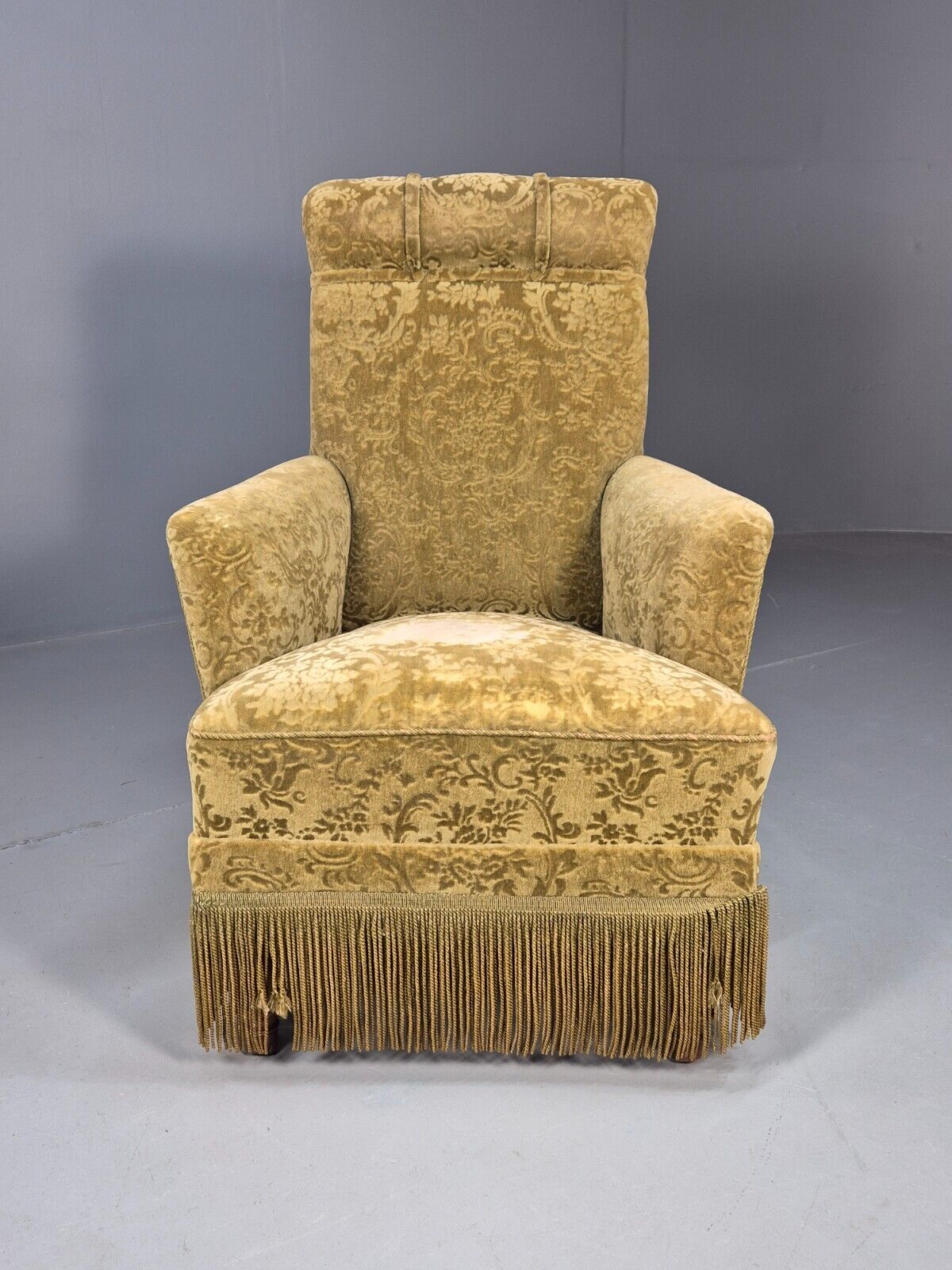 Vintage Danish Lounge Chair Green Moquette Tassels Antique 1900s EB8458 VCLO - UKDK FURNITURE
